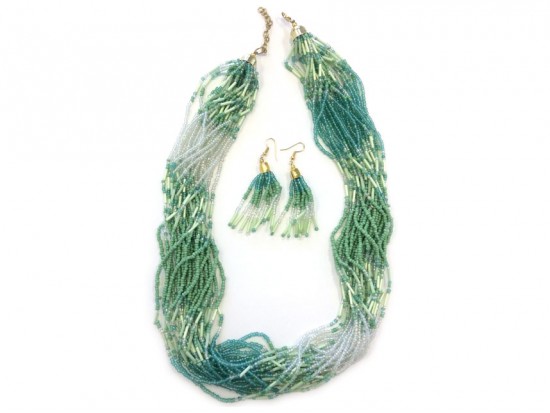 Mint Green Shades Strands Seed Bead Necklace Set