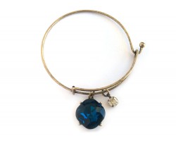 Blue Zircon Cabochon Gold Wire Bracelet