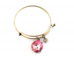 Pink Rose Cabochon Gold Wire Bracelet