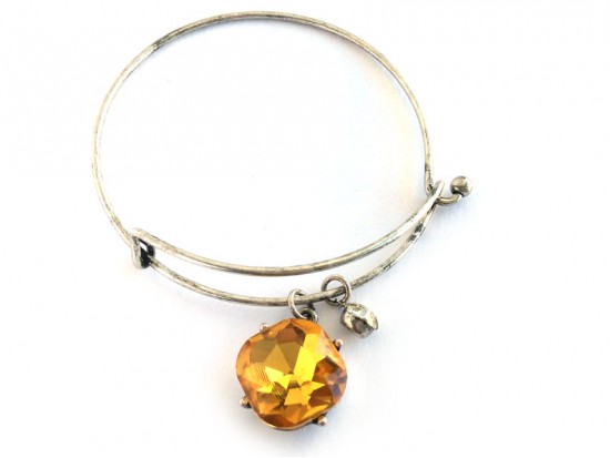 Topaz 16mm Cabochon Silver Wire Bracelet