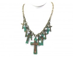 Patina Green Multi Cross Chain Necklace Set