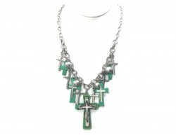 Silver Green Multi Cross Chain Necklace Set