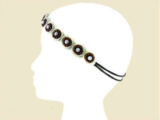 Ivory Brown Seed Beads Flowers Stretch Headband