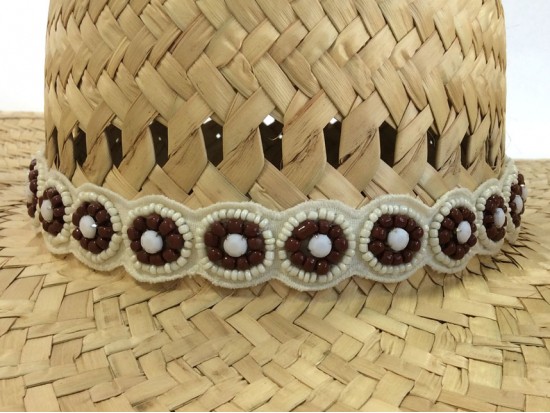 Ivory Brown Seed Beads Flowers Stretch Hat Band