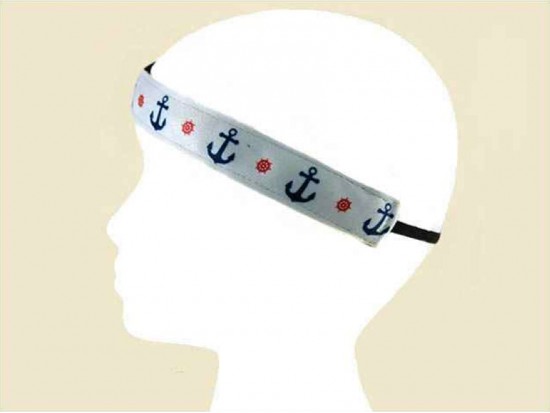White Band Navy Anchors Stretch Headband