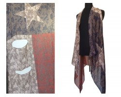 Texas Flag Distressed Sleeveless Long Tailed Cardigan