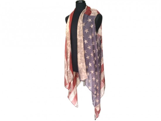 USA Flag Distressed Sleeveless Long Tailed Cardigan