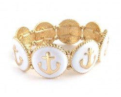 White Anchor Round Gold Stretch Bracelet