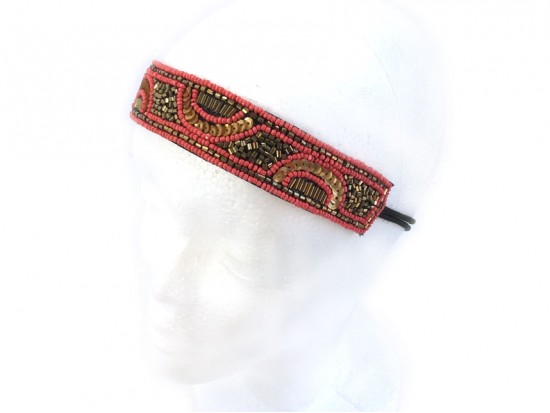 Peach Seed Bead Stretch Headband