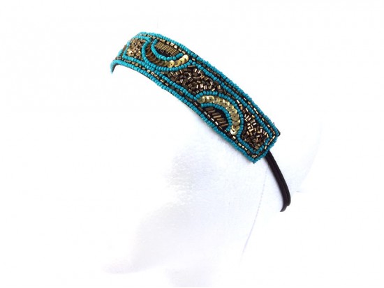 Turquoise Seed Bead Stretch Headband Turquoise Seed Bead Stretch Headband