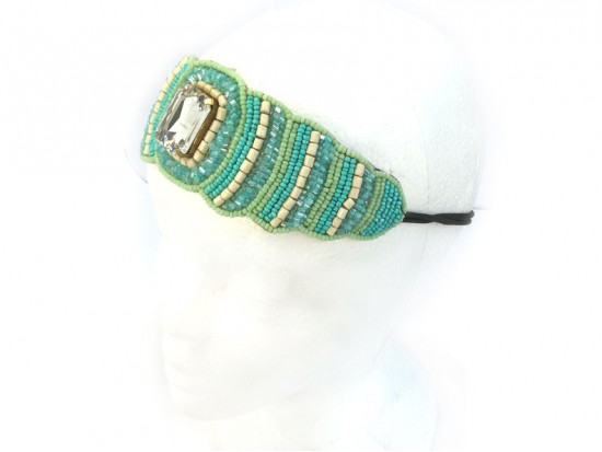 Mint Green Seed Bead Crystal Stretch Headband Mint Green Seed Bead Crystal Stretch Headband