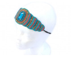 Turquoise Coral Seed Bead Crystal Stretch Headband