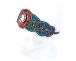 Turquoise Coral Seed Bead Crystal Stretch Headband