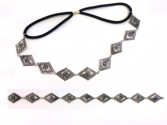 Silver Etched Diamond Stretch Hatband