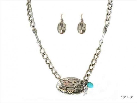 Silver Oval Follow Your Arrow Chain Necklace Set