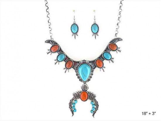 Turquoise Teardrop Coral Squash Blossom Necklace Set Turquoise Teardrop Coral Squash Blossom Necklace Set