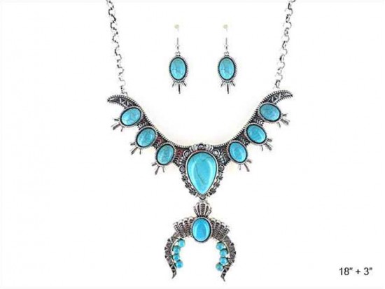 Turquoise Teardrops Squash Blossom Necklace Set