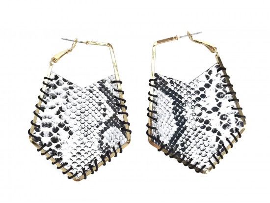 Gray Snakeskin Cord Wrap Hoop Post Earrings