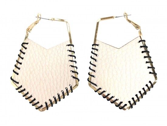 Ivory Leather Cord Wrap Hoop Post Earrings