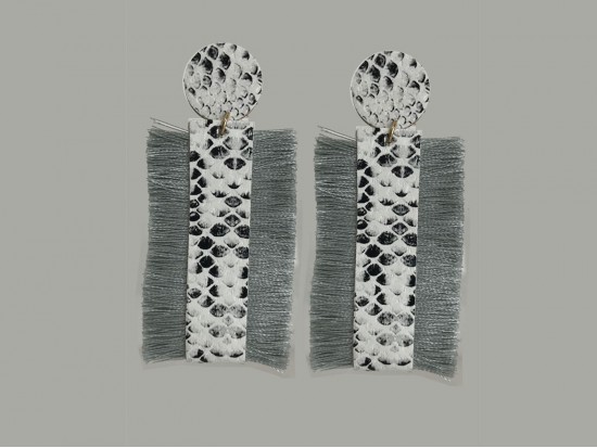 Gray Snakeskin Fringe Tassel Post Earrings Gray Snakeskin Fringe Tassel Post Earrings