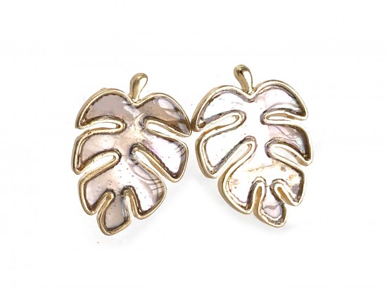 Gold Tropical Leaf Abalone Post Earrings Gold Tropical Leaf Abalone Post Earrings
