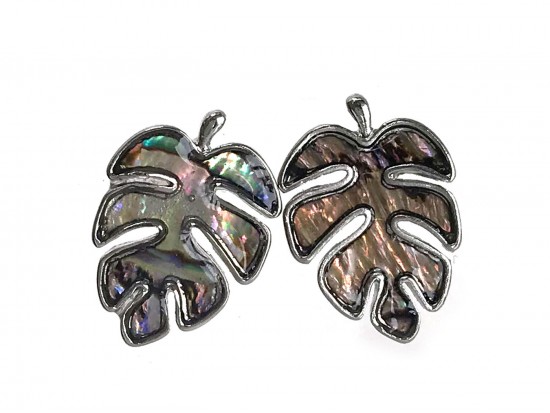 Silver Tropical Leaf Abalone Post Earrings