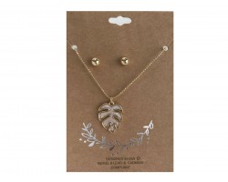 Gold Tropical Leaf Abalone Necklace Set
