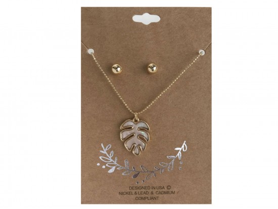 Gold Tropical Leaf Abalone Necklace Set Gold Tropical Leaf Abalone Necklace Set
