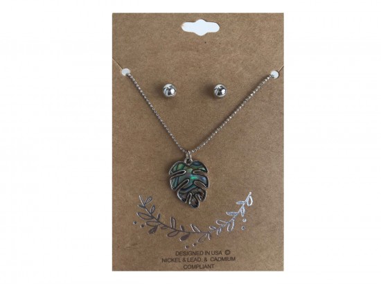 Silver Tropical Leaf Abalone Necklace Set Silver Tropical Leaf Abalone Necklace Set