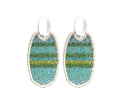 Blue Multi Stripe Glitter Texture Oval Post Earrings