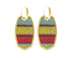 Multi Stripe Glitter Texture Oval Post Earrings