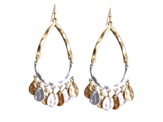 Gold Silver Teardrop Charm Hook Earrings