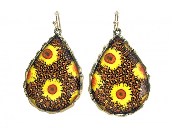 Sunflower Teardrop Hook Earrings