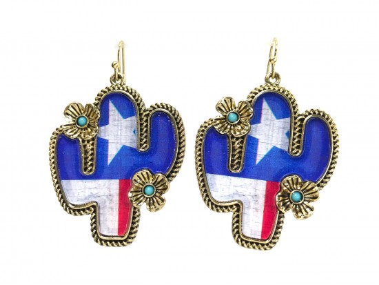 Texas Flag Cactus Hook Earrings