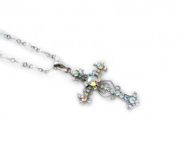 Clear AB Crystal Cross Chain Necklace