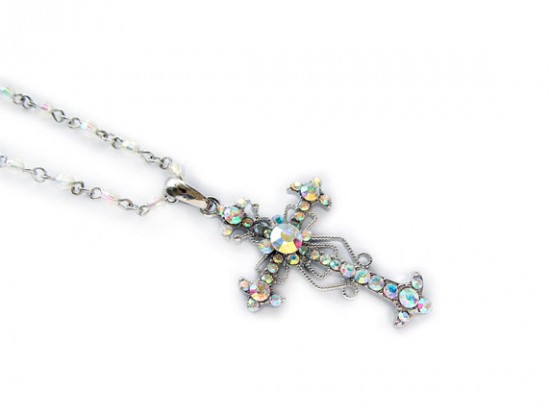 Clear AB Crystal Cross Chain Necklace