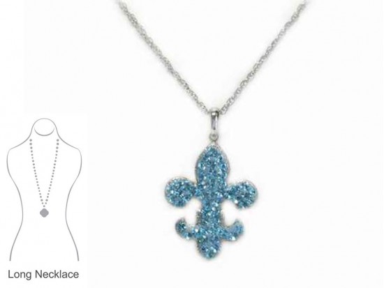 Aqua Crystal Fleur De Lis Necklace