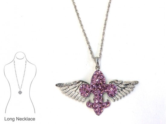 Light Purple Crystal Winged Fleur De Lis Necklace Light Purple Crystal Winged Fleur De Lis Necklace