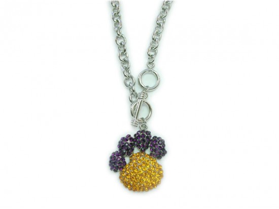 24” Topaz And Amethyst Crystal Paw Print Pendant With Silver Chain