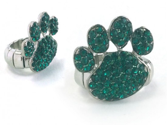 Green Emerald Crystal Paw Print Stretch Ring