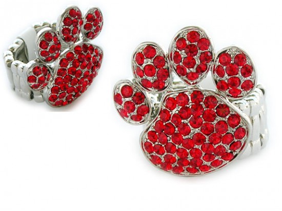 Red Siam Crystal Paw Print Silver Stretch Ring Red Siam Crystal Paw Print Silver Stretch Ring