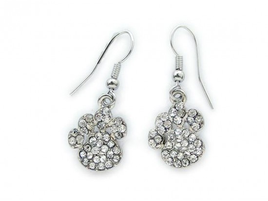Clear Crystal Mini Paw Print Hook Earrings