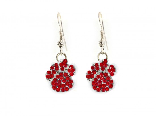 Red Crystal Mini Paw Print Hook Earrings