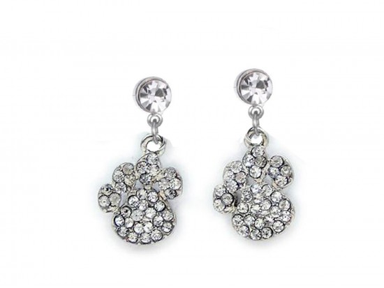 Clear Crystal Pavé Paw Print Dangling Post Earrings