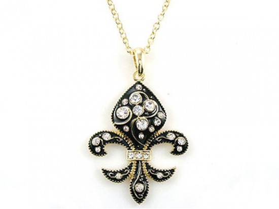 Gold Crystal Black Stone Fleur De Lis Necklace Gold Crystal Black Stone Fleur De Lis Necklace