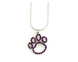 Purple Crystal Paw Print Outline Pendant Necklace