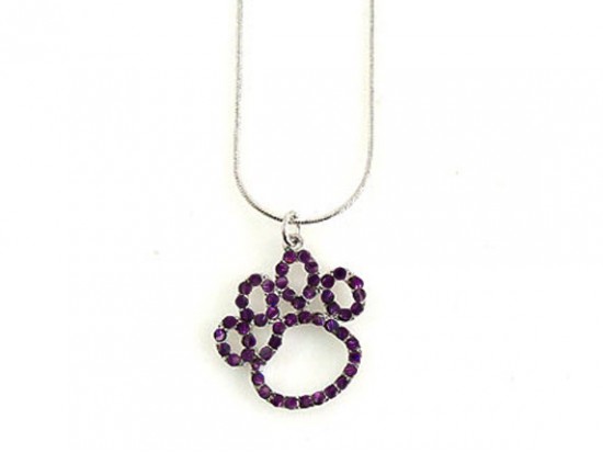 Purple Crystal Paw Print Outline Pendant Necklace