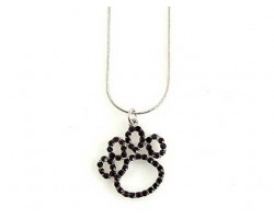 Black Crystal Paw Print Outline Pendant Necklace