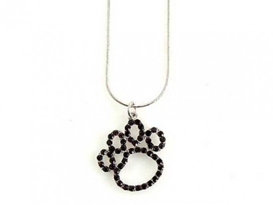 Black Crystal Paw Print Outline Pendant Necklace