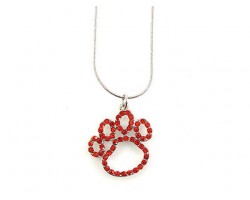 Light Siam Crystal Outline Paw Print Pendant Silver Chain Necklace
